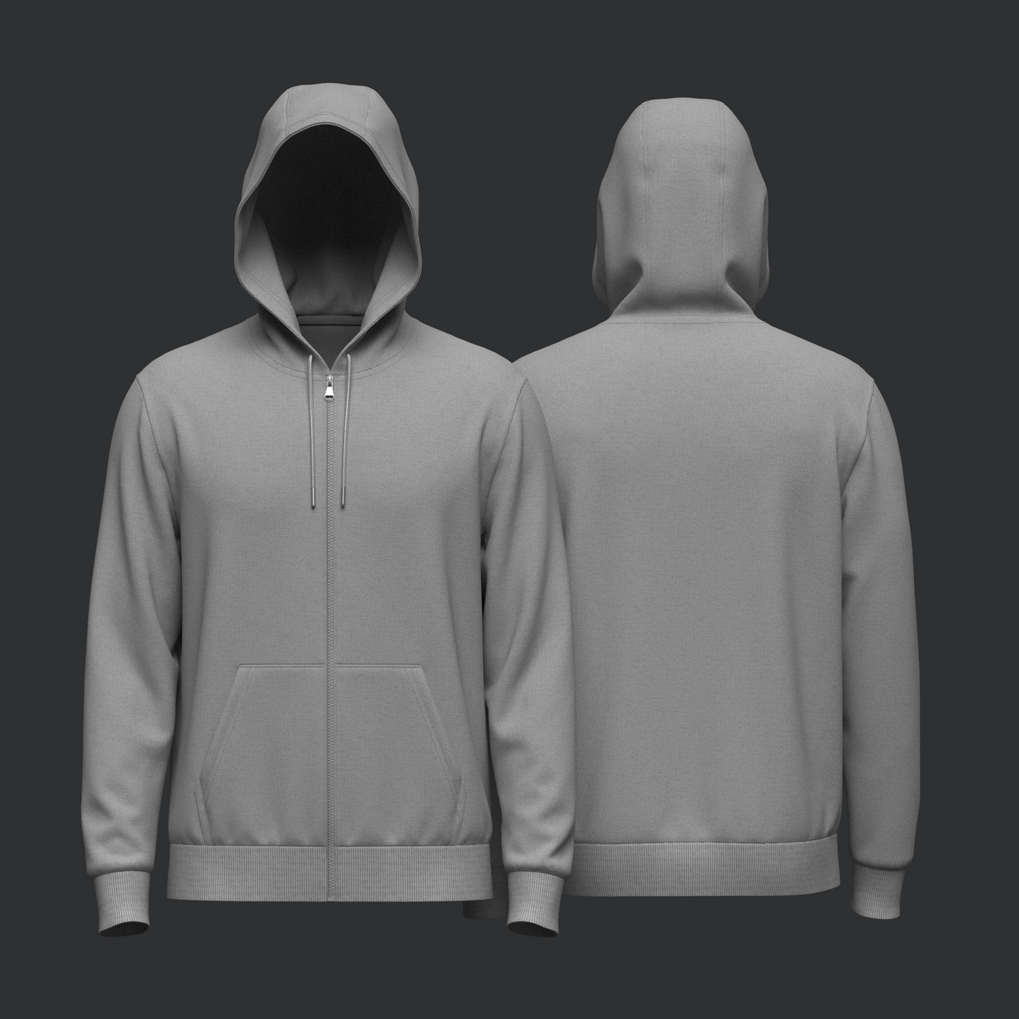 Male Front Zip Hoodie Hood Up 3d Model Marvelous Designer-Clo3d-fbx-obj-Zprj