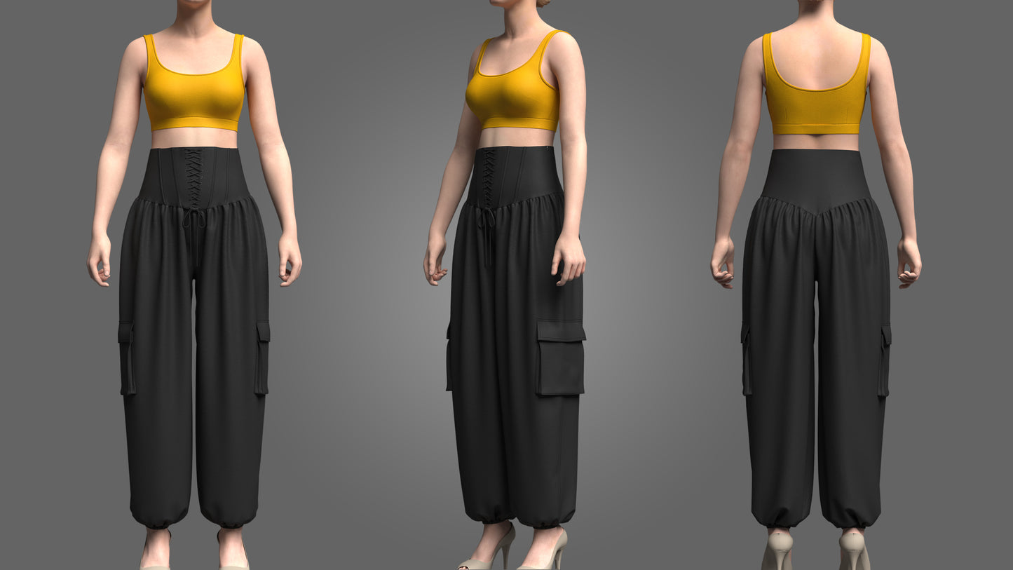 Woman Crop top and genie pant 3d Model Marvelous Designer-Clo3d-fbx-obj-Zprj
