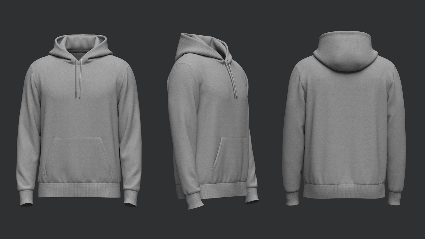 Male Hoodie Hood Down 3d Model Marvelous Designer-Clo3d-fbx-obj-Zprj