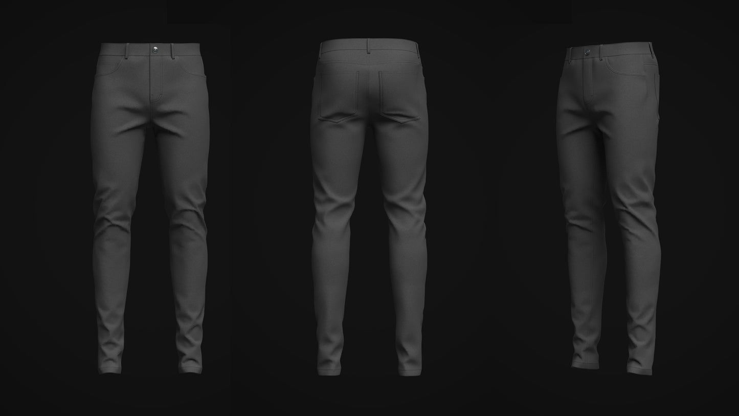Men's Black Denim Pant 3d Model Marvelous Designer-Clo3d-fbx-obj-Zprj
