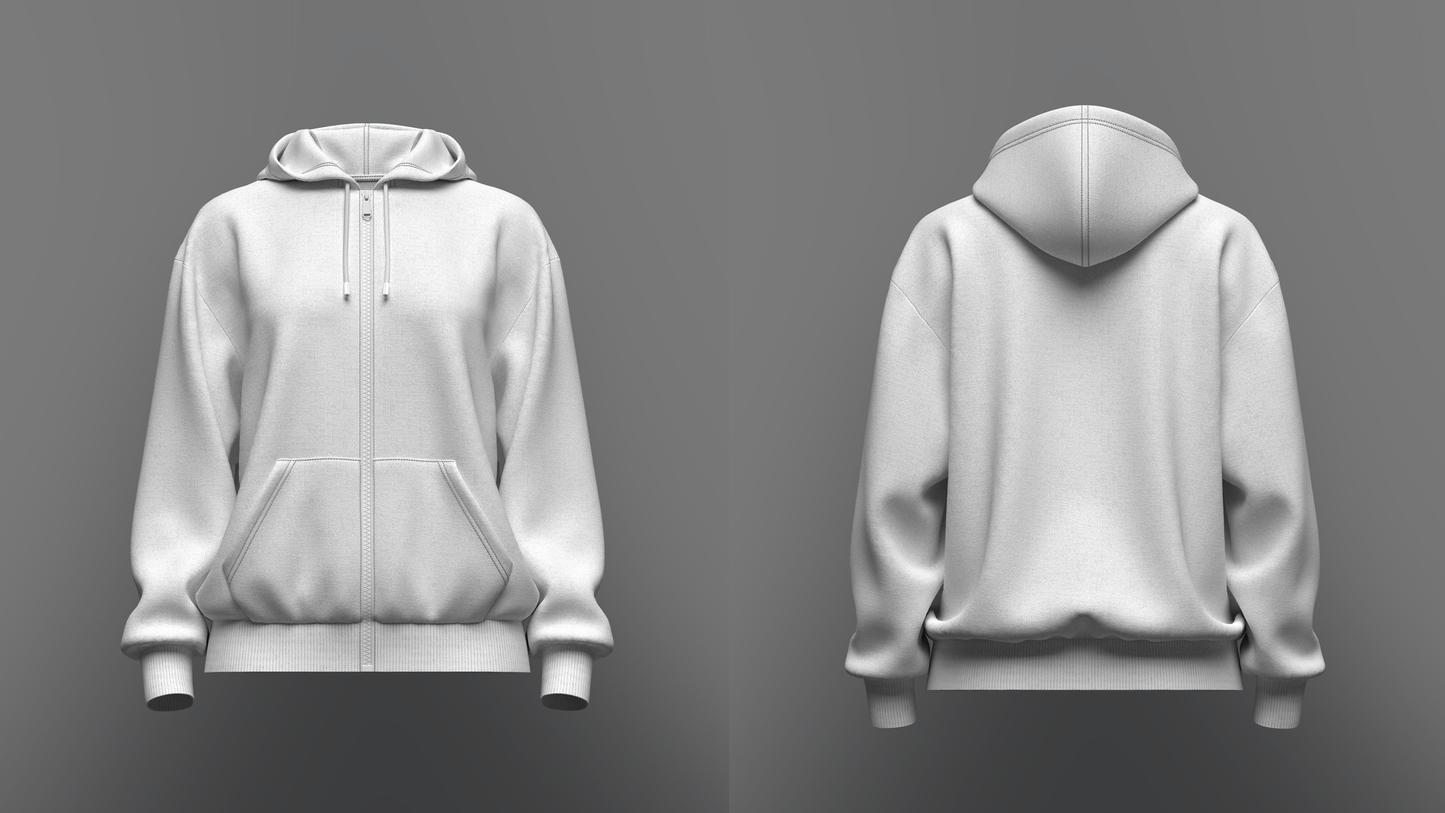 Women's Oversized Hoodie Set in Zip And Pocket 3d Model Marvelous Designer-Clo3d-fbx-obj-Zprj