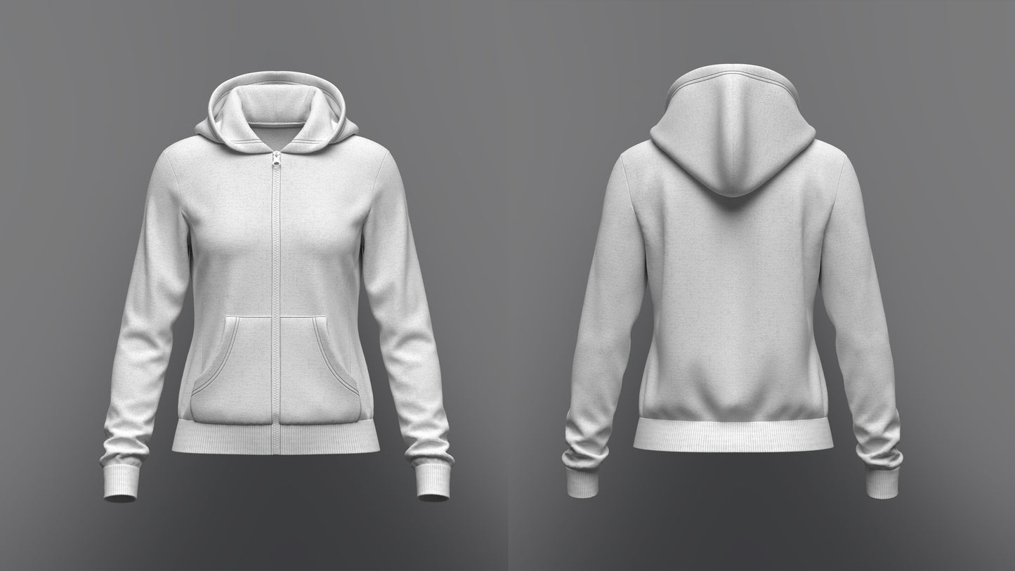 Women's front Zip Hoodie 3d Model Marvelous Designer-Clo3d-fbx-obj-Zprj