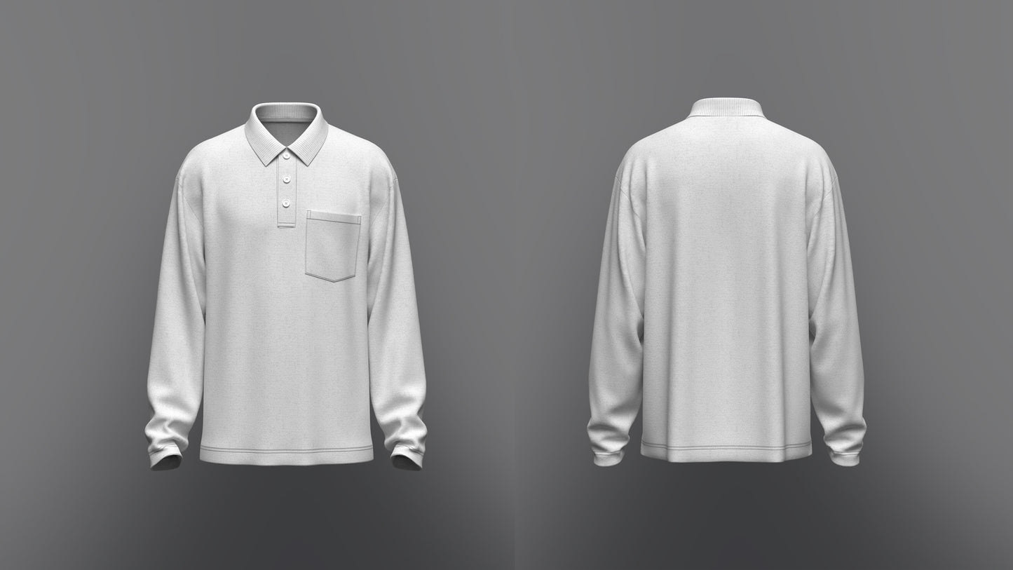 Men's Oversized Full Sleeve Polo 3d Model Marvelous Designer-Clo3d-fbx-obj-Zprj