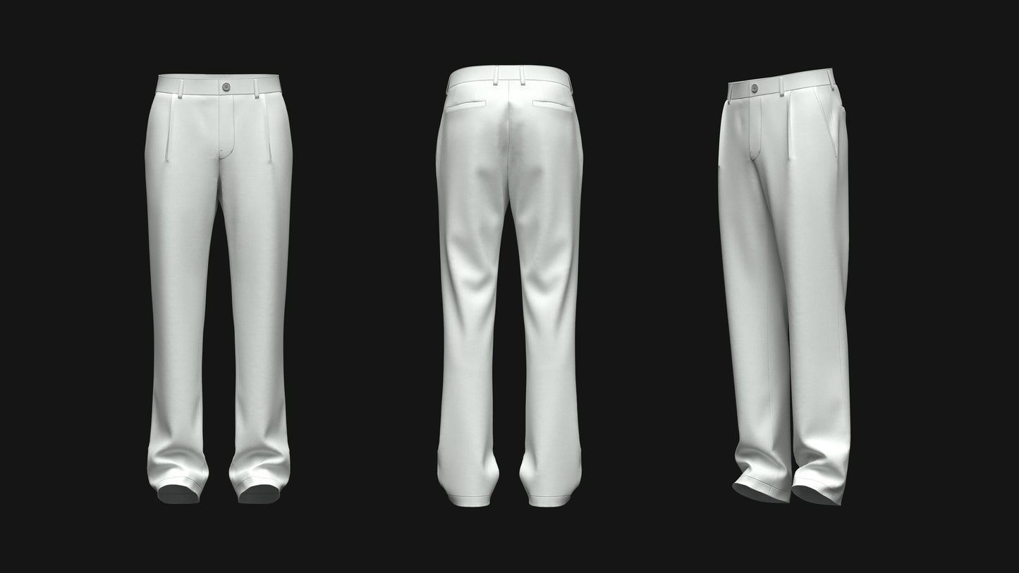 Men's Single Pleat Pant 3d Model Marvelous Designer-Clo3d-fbx-obj-Zprj