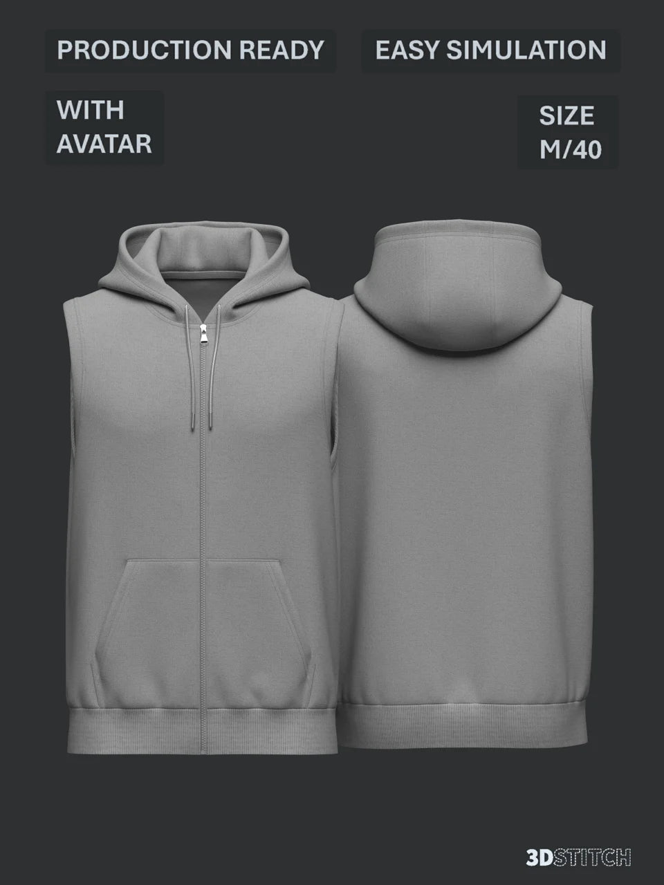 Male Sleeveless Hoodie 3d Model Marvelous Designer-Clo3d-fbx-obj-Zprj