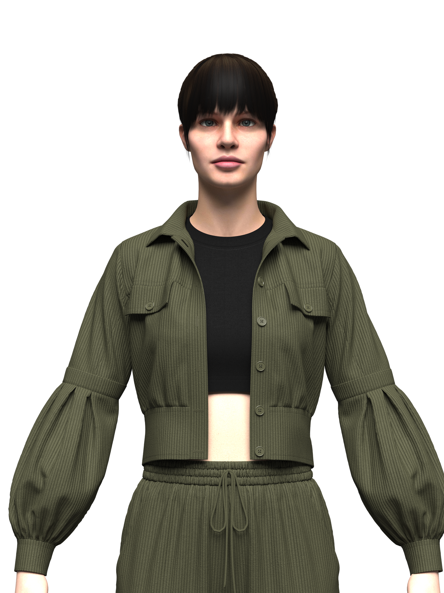 Women's Corduroy Cropped Jacket Outfit 3d Model Marvelous Designer-Clo3d-fbx-obj-Zprj