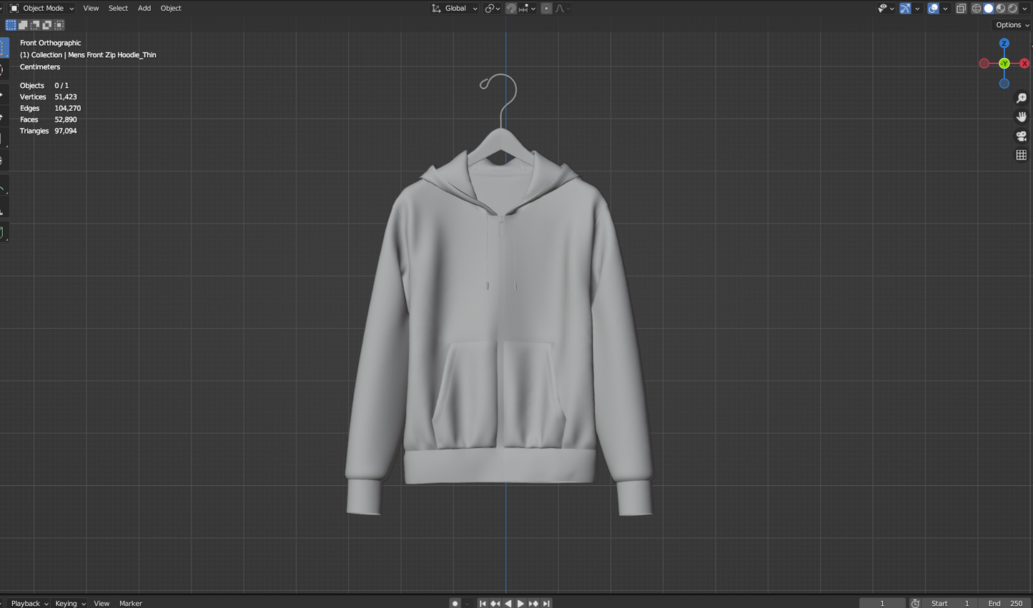 Men's Front Zip Hoodie_Hanged 3d Model Marvelous Designer-Clo3d-fbx-obj-Zprj