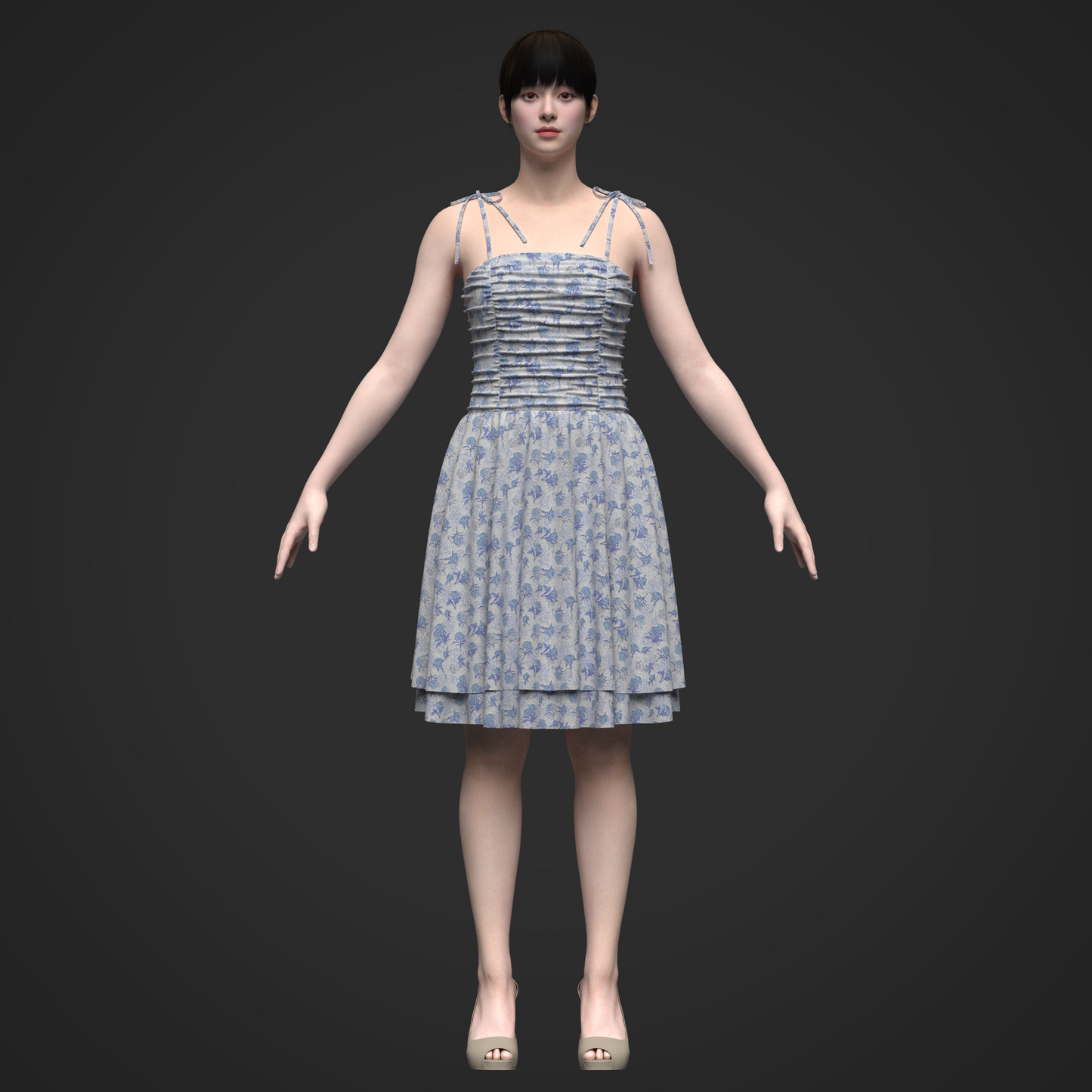 Tie Shoulder Layered Ruched Cami Dress 3d Model Marvelous Designer-Clo3d-fbx-obj-Zprj