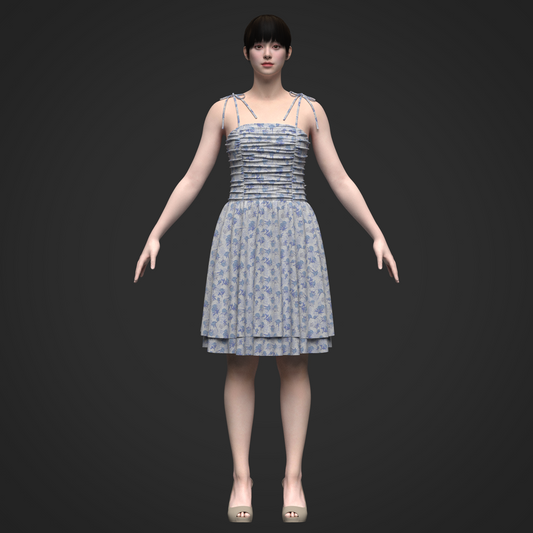 Tie Shoulder Layered Ruched Cami Dress 3d Model Marvelous Designer-Clo3d-fbx-obj-Zprj