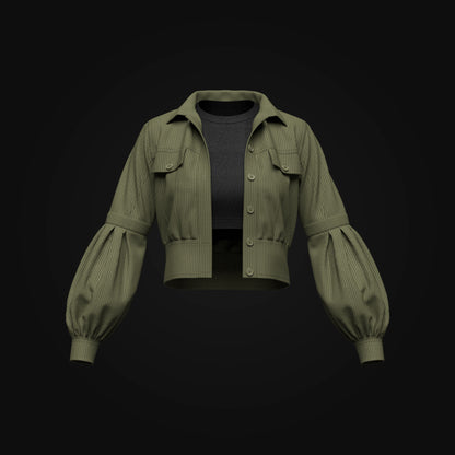 Women's Corduroy Cropped Jacket 3d Model Marvelous Designer-Clo3d-fbx-obj-Zprj