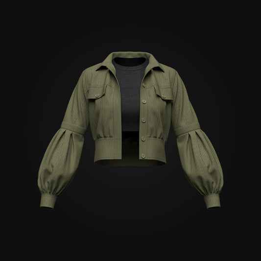 Women's Corduroy Cropped Jacket 3d Model Marvelous Designer-Clo3d-fbx-obj-Zprj