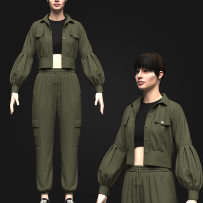 Women's Corduroy Cropped Jacket Outfit 3d Model Marvelous Designer-Clo3d-fbx-obj-Zprj