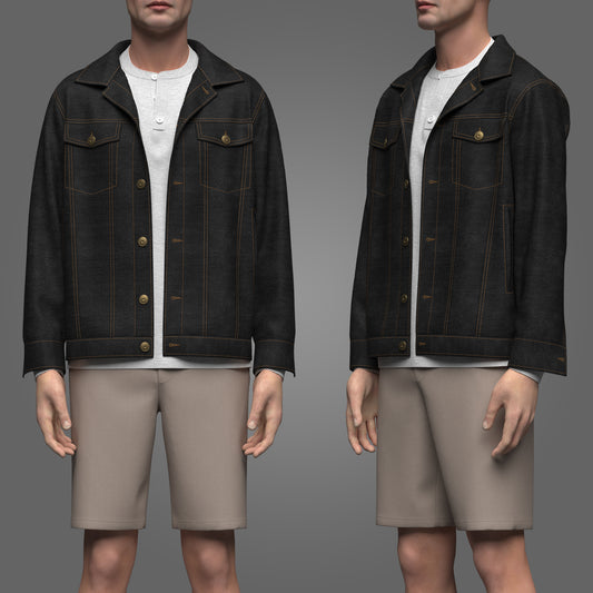 Men's Denim Jacket and Shorts Outfit 3d Model Marvelous Designer-Clo3d-fbx-obj-Zprj