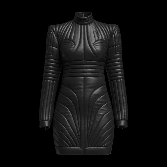 Women Leather padded dress 3d Model Marvelous Designer-Clo3d-fbx-obj-Zprj