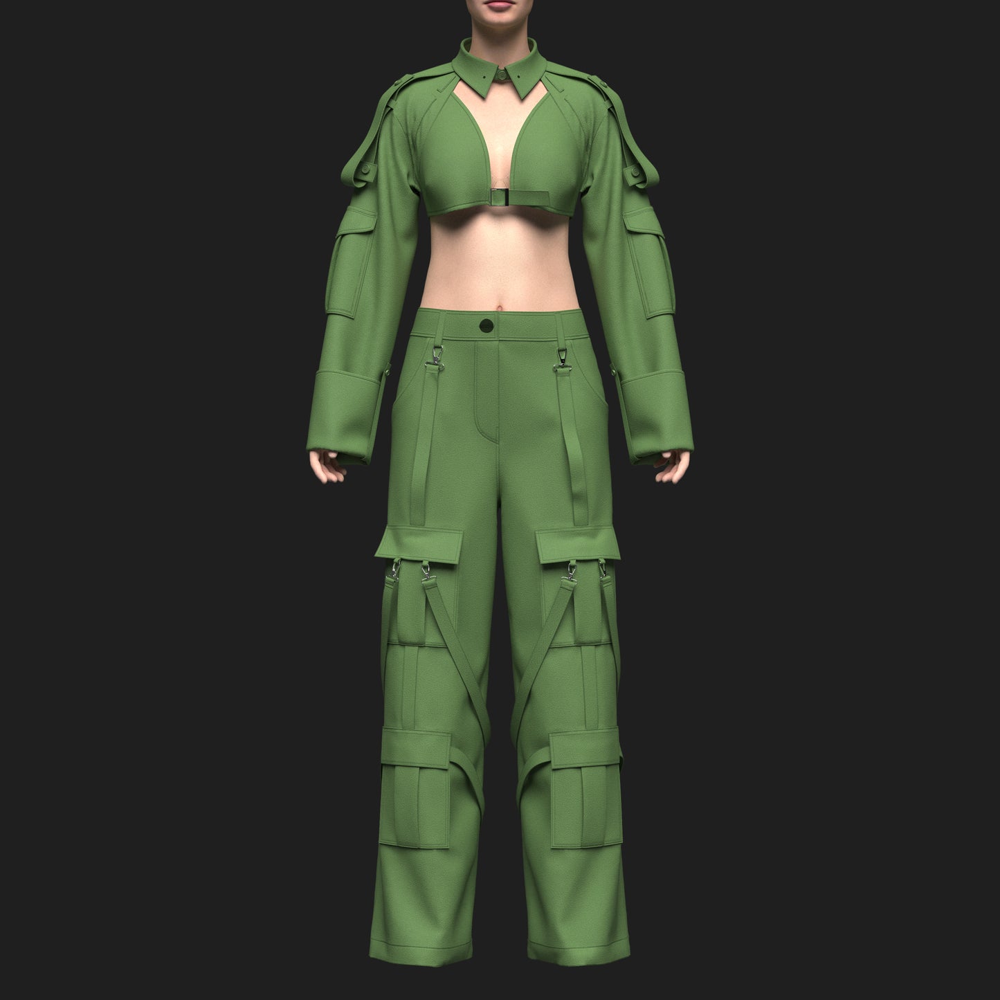 Women's Top And Cargo Pant 3d Model Marvelous Designer-Clo3d-fbx-obj-Zprj