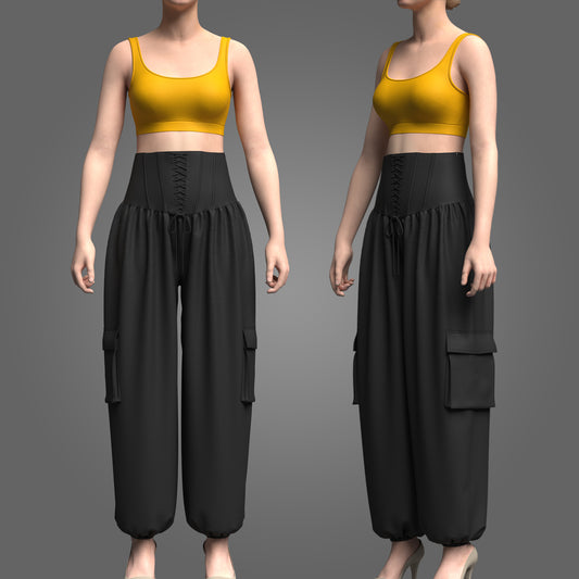 Woman Crop top and genie pant 3d Model Marvelous Designer-Clo3d-fbx-obj-Zprj