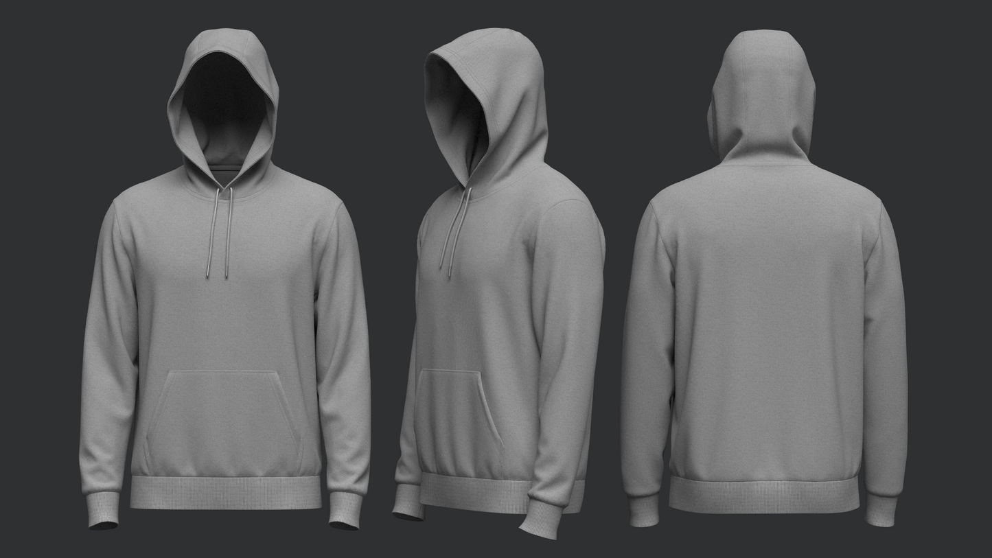 Male Hoodie Hood Up 3d Model Marvelous Designer-Clo3d-fbx-obj-Zprj