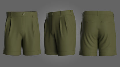 Male Double Pleated Cuffed Shorts 3d Model Marvelous Designer-Clo3d-fbx-obj-Zprj