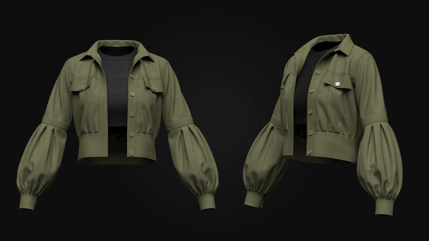 Women's Corduroy Cropped Jacket 3d Model Marvelous Designer-Clo3d-fbx-obj-Zprj