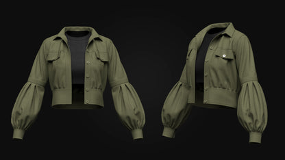 Women's Corduroy Cropped Jacket 3d Model Marvelous Designer-Clo3d-fbx-obj-Zprj