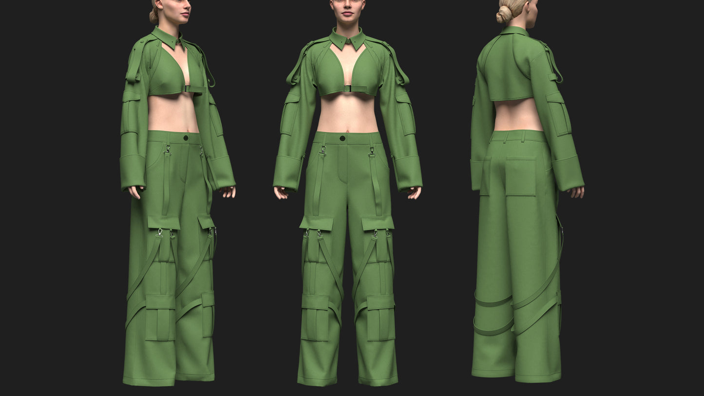 Women's Top And Cargo Pant 3d Model Marvelous Designer-Clo3d-fbx-obj-Zprj