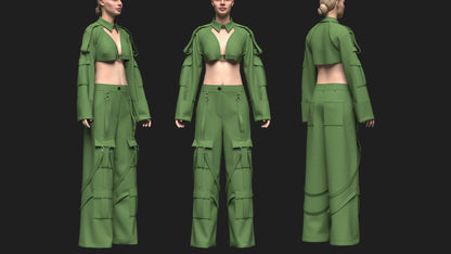Women's Top And Cargo Pant 3d Model Marvelous Designer-Clo3d-fbx-obj-Zprj