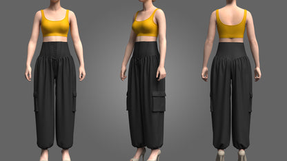 Woman Crop top and genie pant 3d Model Marvelous Designer-Clo3d-fbx-obj-Zprj