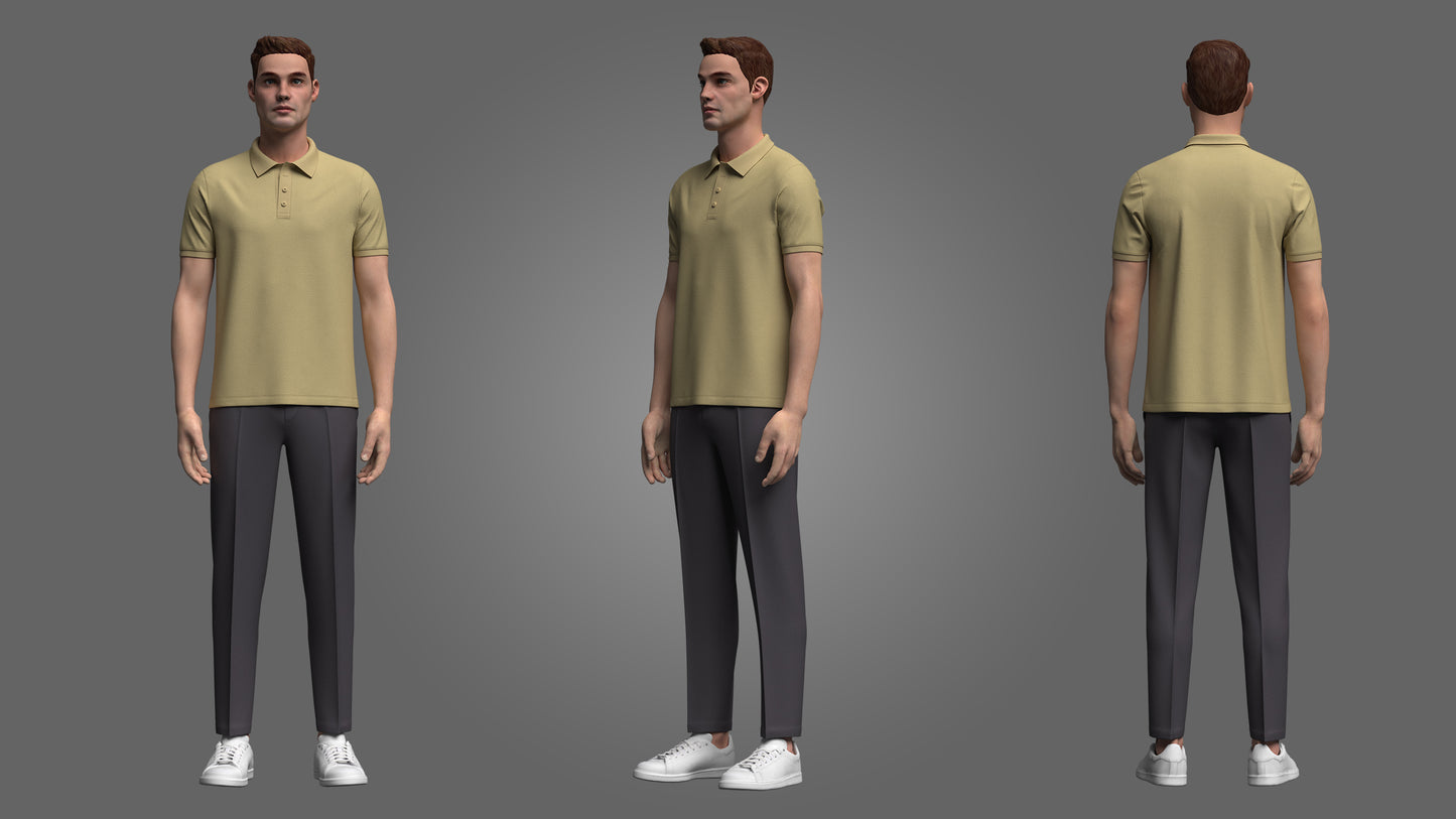 Male Polo and Pant outfit 3d Model Marvelous Designer-Clo3d-fbx-obj-Zprj