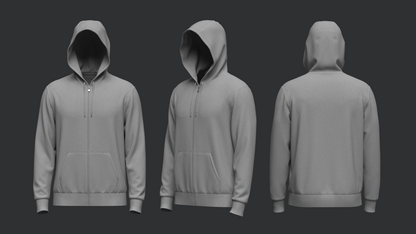 Male Front Zip Hoodie Hood Up 3d Model Marvelous Designer-Clo3d-fbx-obj-Zprj