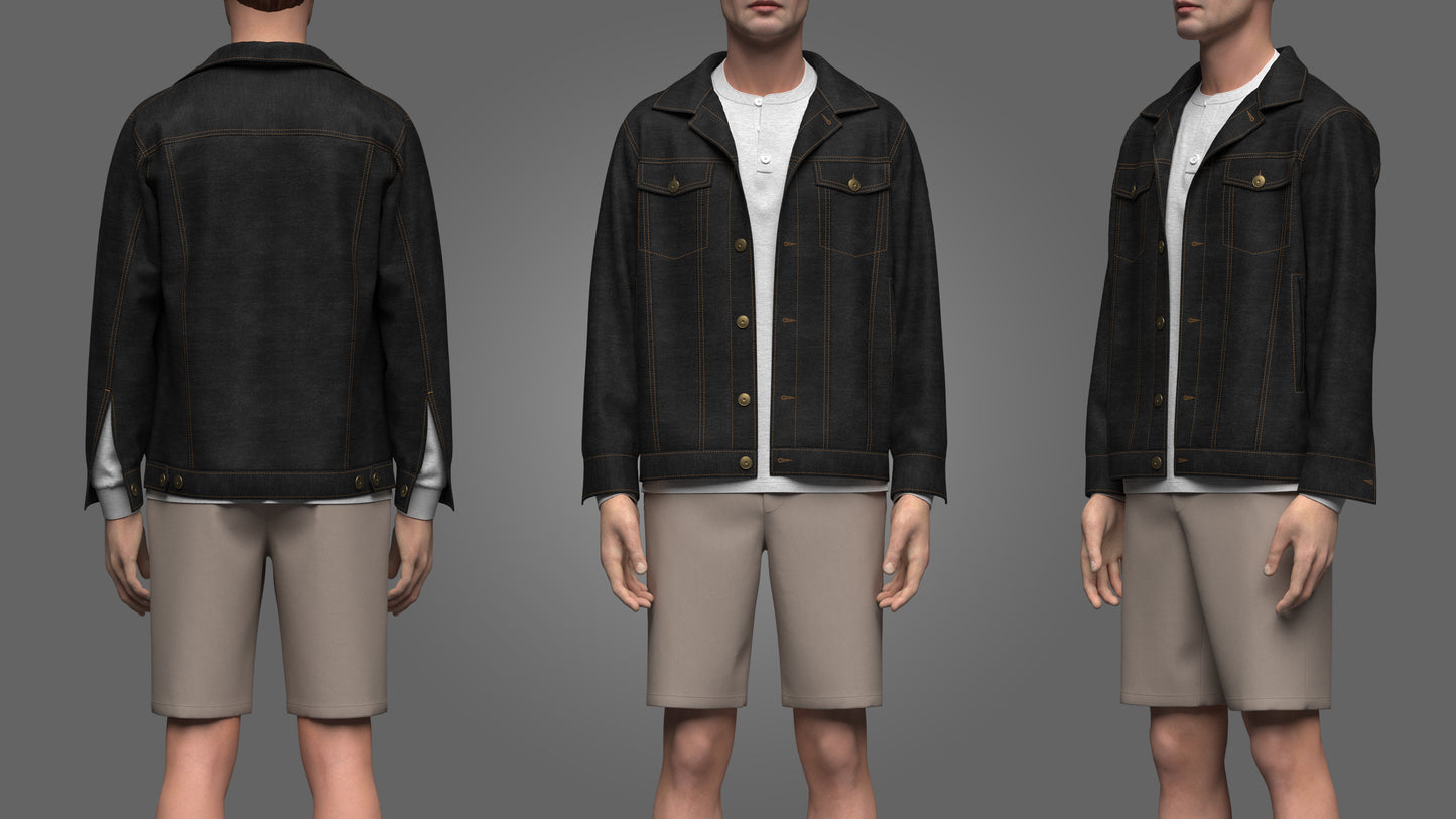 Men's Denim Jacket and Shorts Outfit 3d Model Marvelous Designer-Clo3d-fbx-obj-Zprj