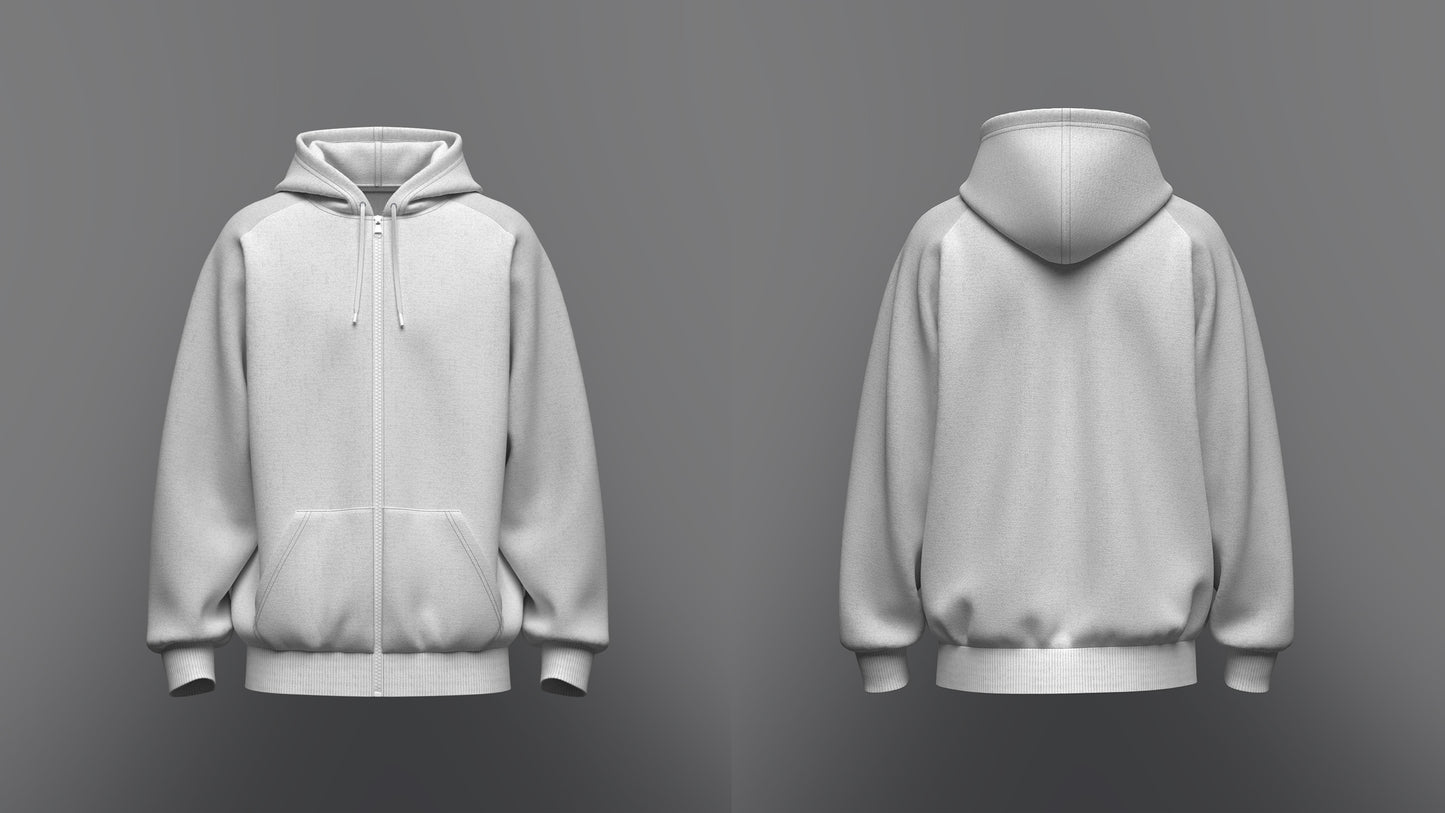 Men's Raglan Oversize Front Zip Hoodie 3d Model Marvelous Designer-Clo3d-fbx-obj-Zprj