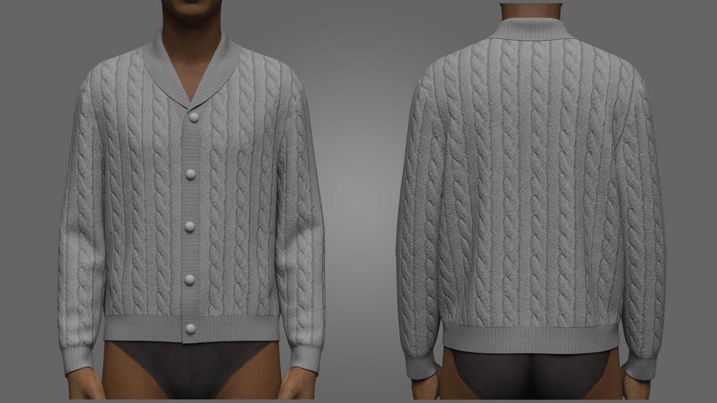 Men sweaters Cardigans 3d Model Marvelous Designer-Clo3d-fbx-obj-Zprj