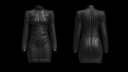 Women Leather padded dress 3d Model Marvelous Designer-Clo3d-fbx-obj-Zprj