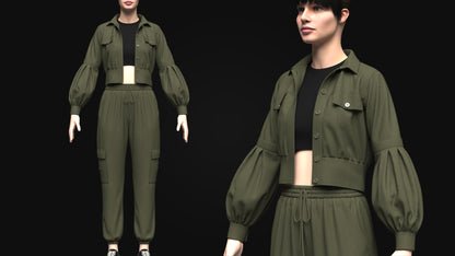 Women's Corduroy Cropped Jacket Outfit 3d Model Marvelous Designer-Clo3d-fbx-obj-Zprj