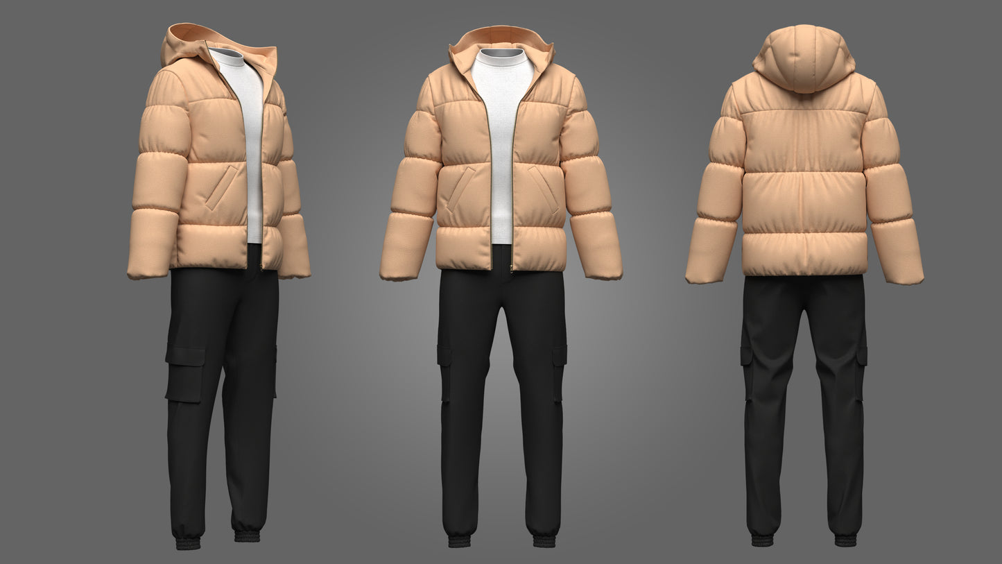 Men's Puffer Jacket Outfit 3d Model Marvelous Designer-Clo3d-fbx-obj-Zprj