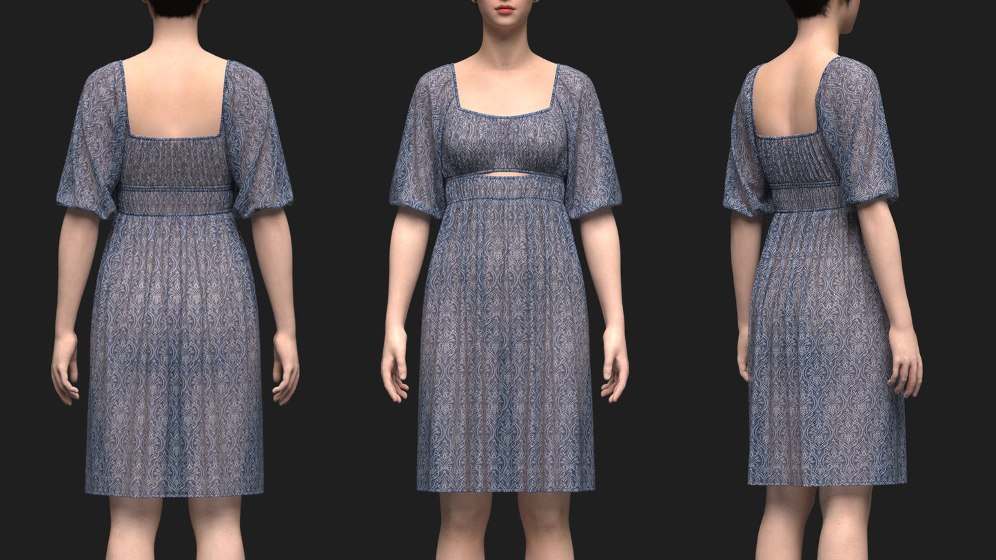 Female Gathered dress 3d Model Marvelous Designer-Clo3d-fbx-obj-Zprj