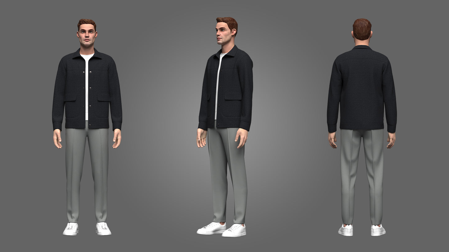 Male Jacket and pant outfit 3d Model Marvelous Designer-Clo3d-fbx-obj-Zprj
