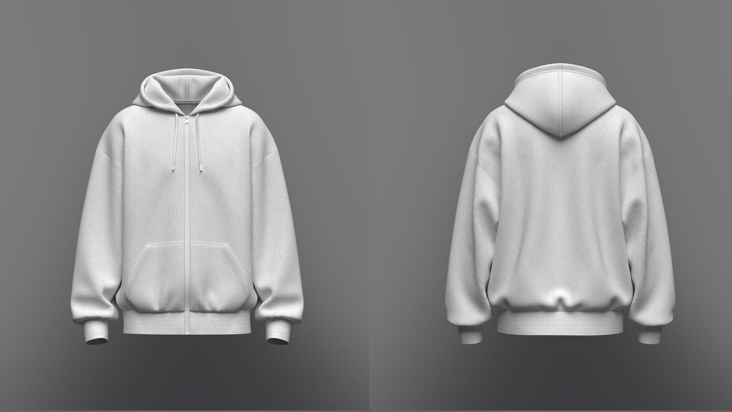 Men's Oversize Front Zip Hoodie 3d Model Marvelous Designer-Clo3d-fbx-obj-Zprj