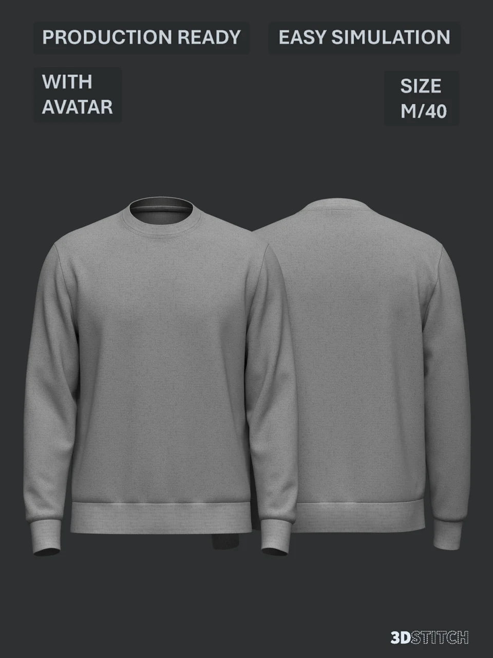 Male Sweatshirt 3d Model Marvelous Designer-Clo3d-fbx-obj-Zprj