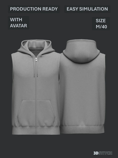 Male Sleeveless Hoodie 3d Model Marvelous Designer-Clo3d-fbx-obj-Zprj
