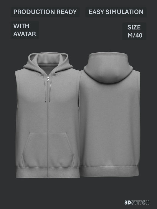 Male Sleeveless Hoodie 3d Model Marvelous Designer-Clo3d-fbx-obj-Zprj