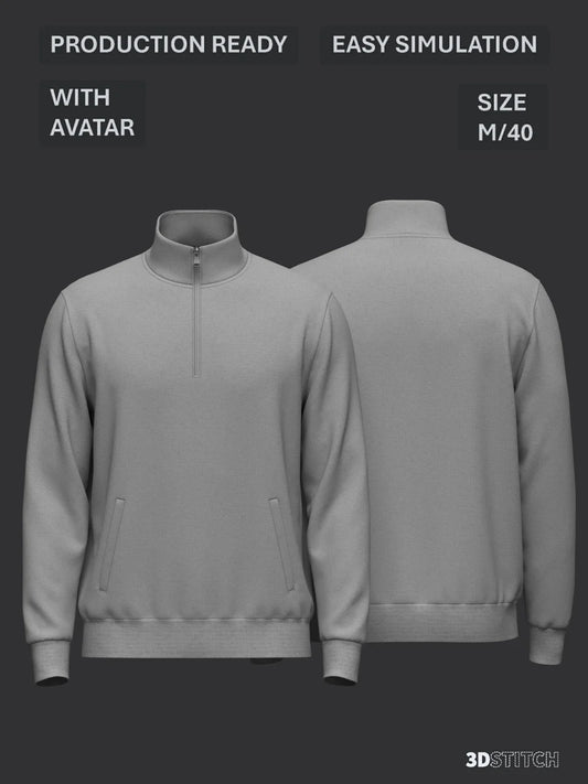 Male Quarter Zip Stand Collar Jacket 3d Model Marvelous Designer-Clo3d-fbx-obj-Zprj