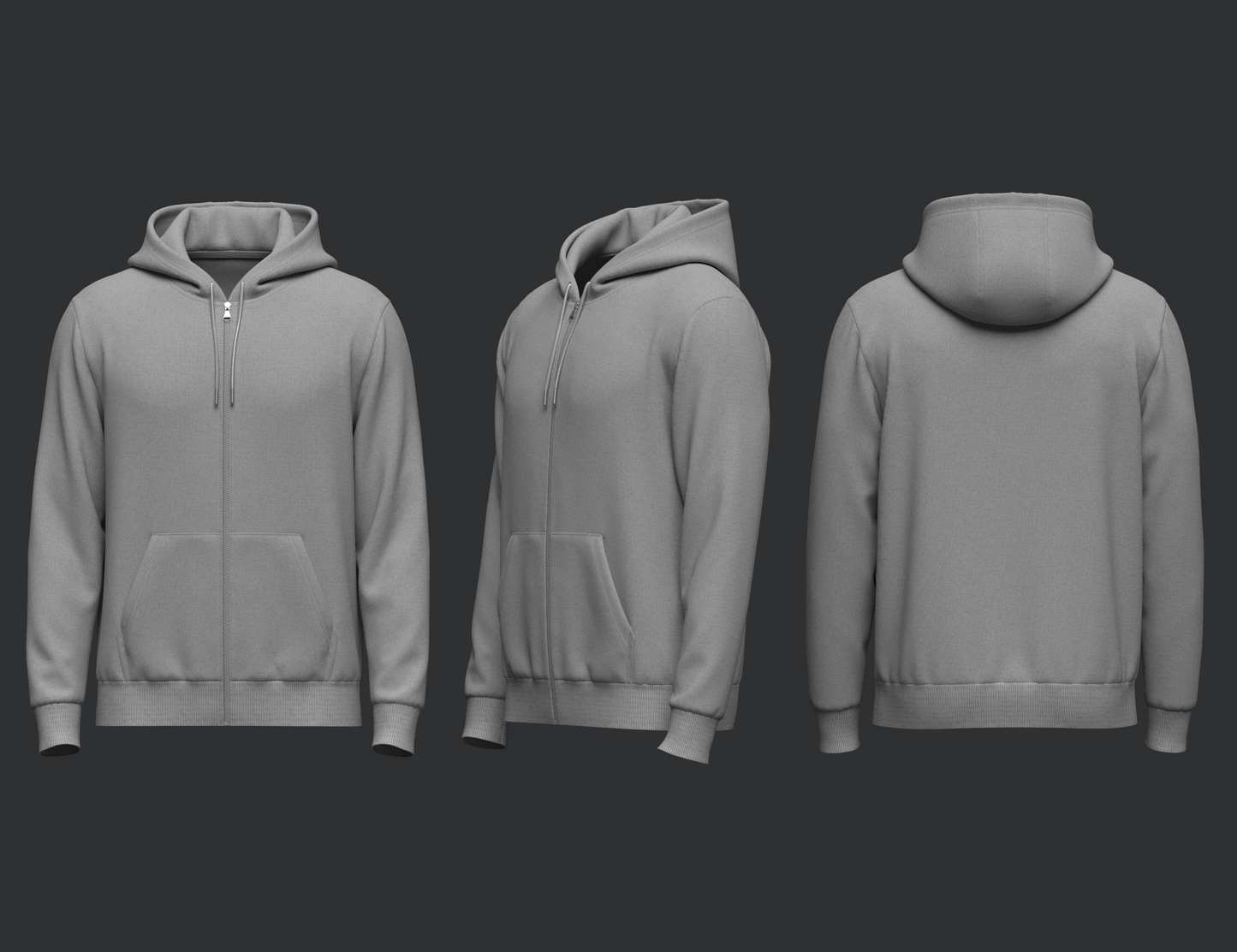 Male Front Zip Hoodie Hood Off 3d Model Marvelous Designer-Clo3d-fbx-obj-Zprj