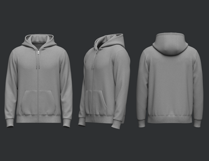 Male Front Zip Hoodie Hood Off 3d Model Marvelous Designer-Clo3d-fbx-obj-Zprj