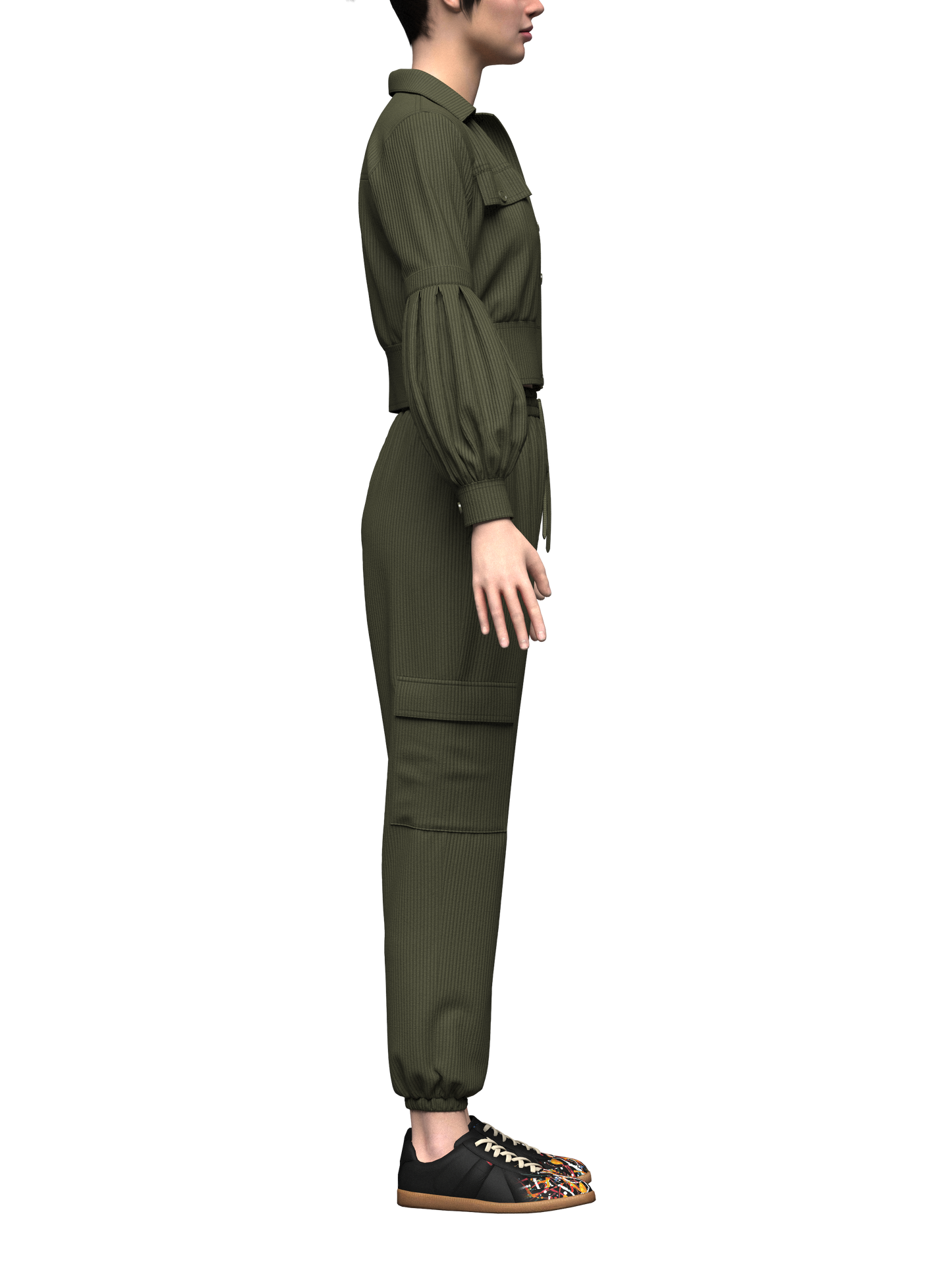 Women's Corduroy Cropped Jacket Outfit 3d Model Marvelous Designer-Clo3d-fbx-obj-Zprj