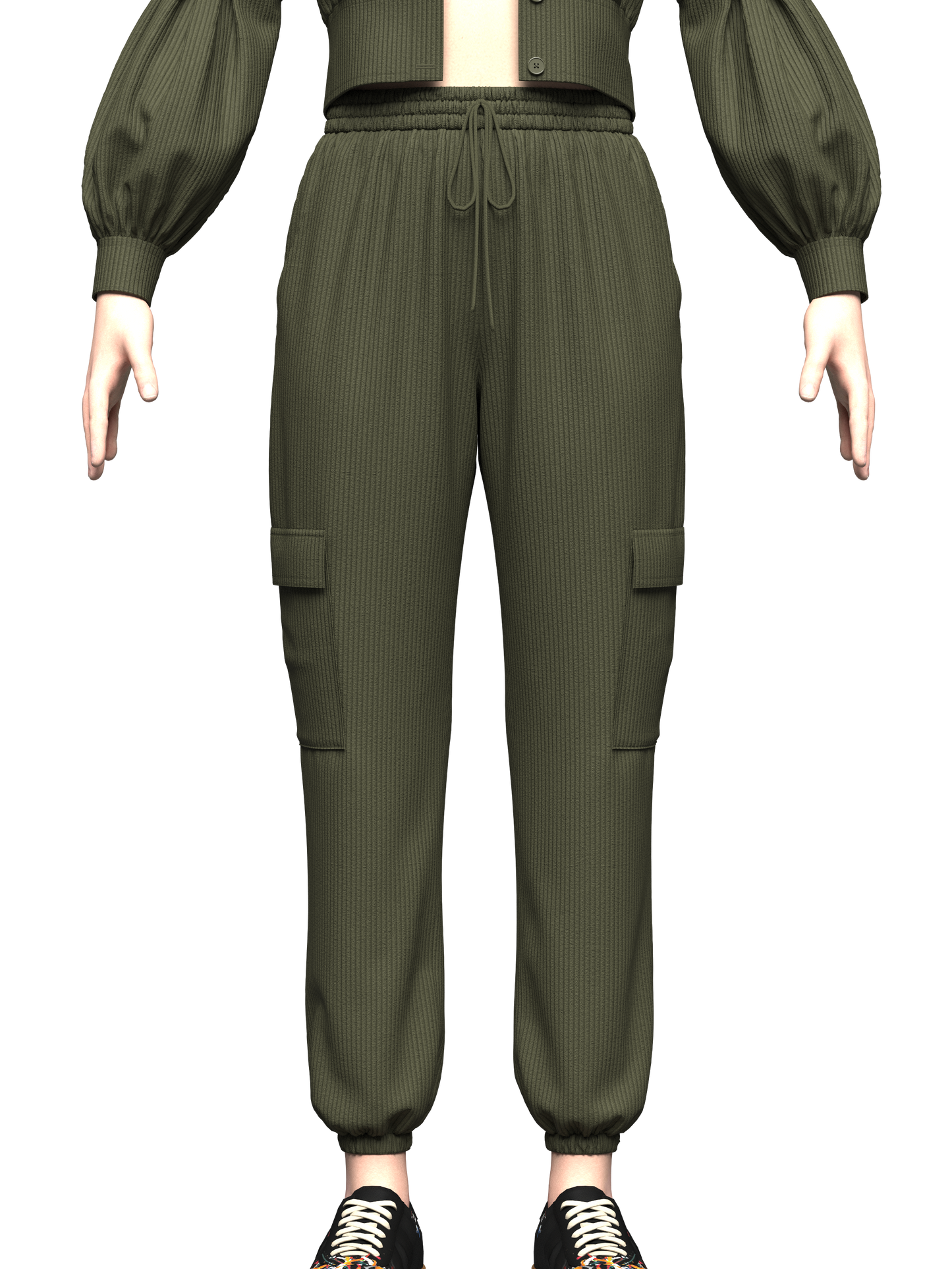 Women's Corduroy Cropped Jacket Outfit 3d Model Marvelous Designer-Clo3d-fbx-obj-Zprj