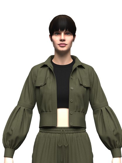 Women's Corduroy Cropped Jacket Outfit 3d Model Marvelous Designer-Clo3d-fbx-obj-Zprj