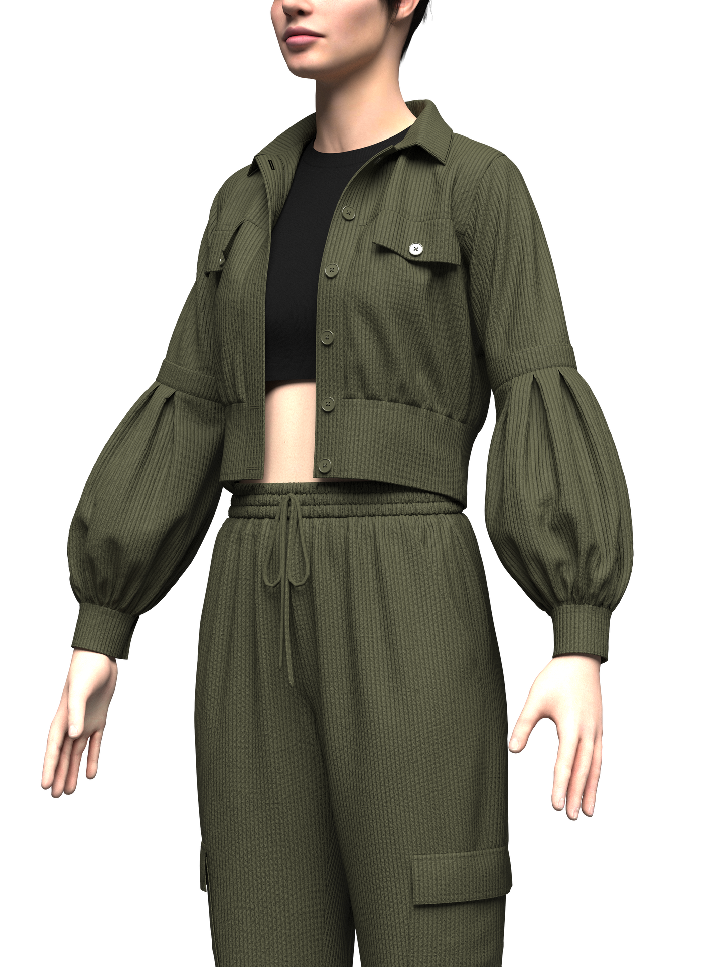 Women's Corduroy Cropped Jacket Outfit 3d Model Marvelous Designer-Clo3d-fbx-obj-Zprj
