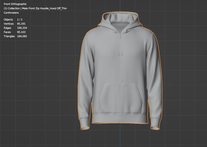 Male Front Zip Hoodie Hood Off 3d Model Marvelous Designer-Clo3d-fbx-obj-Zprj