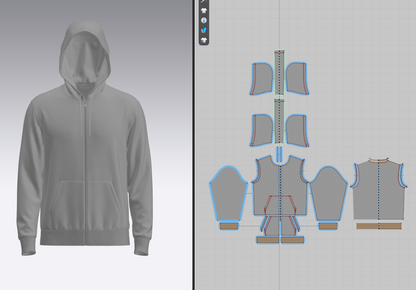 Male Front Zip Hoodie Hood Up 3d Model Marvelous Designer-Clo3d-fbx-obj-Zprj